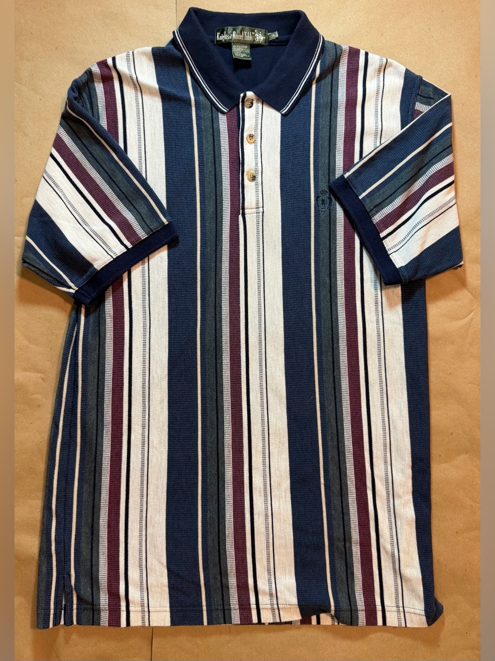 VINTAGE Men's Vertical Stripe Polo Shirt in Navy, White & Burgundy